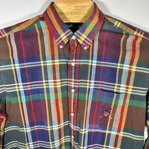 Ralph Lauren‎ Golf Tilden Shirt Mens Large Multicolor Tartan Plaid Shield Emblem